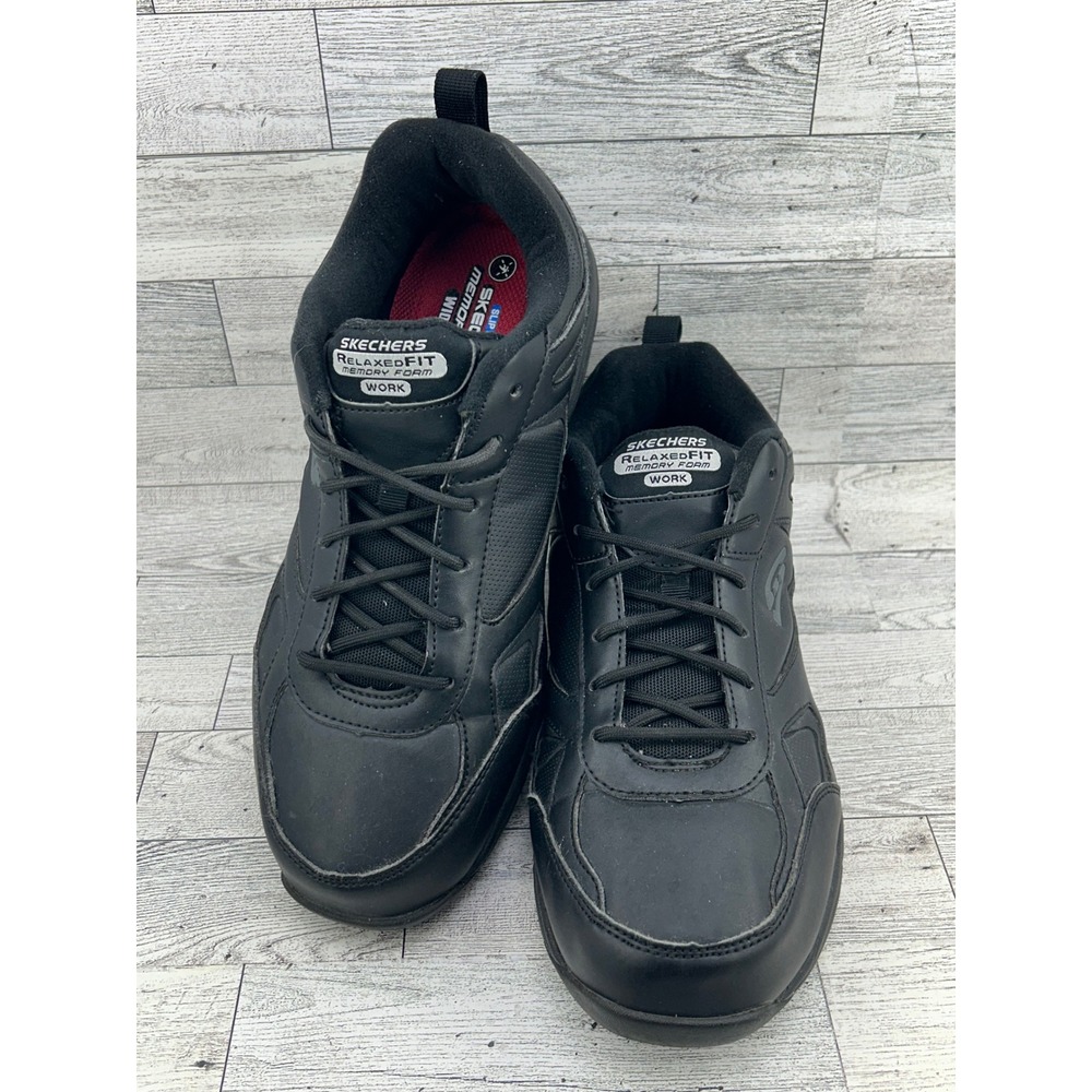 Skechers Work Relaxed Fit Memory Foam Black Slip Resistant Shoes 77111W Men 9.5W